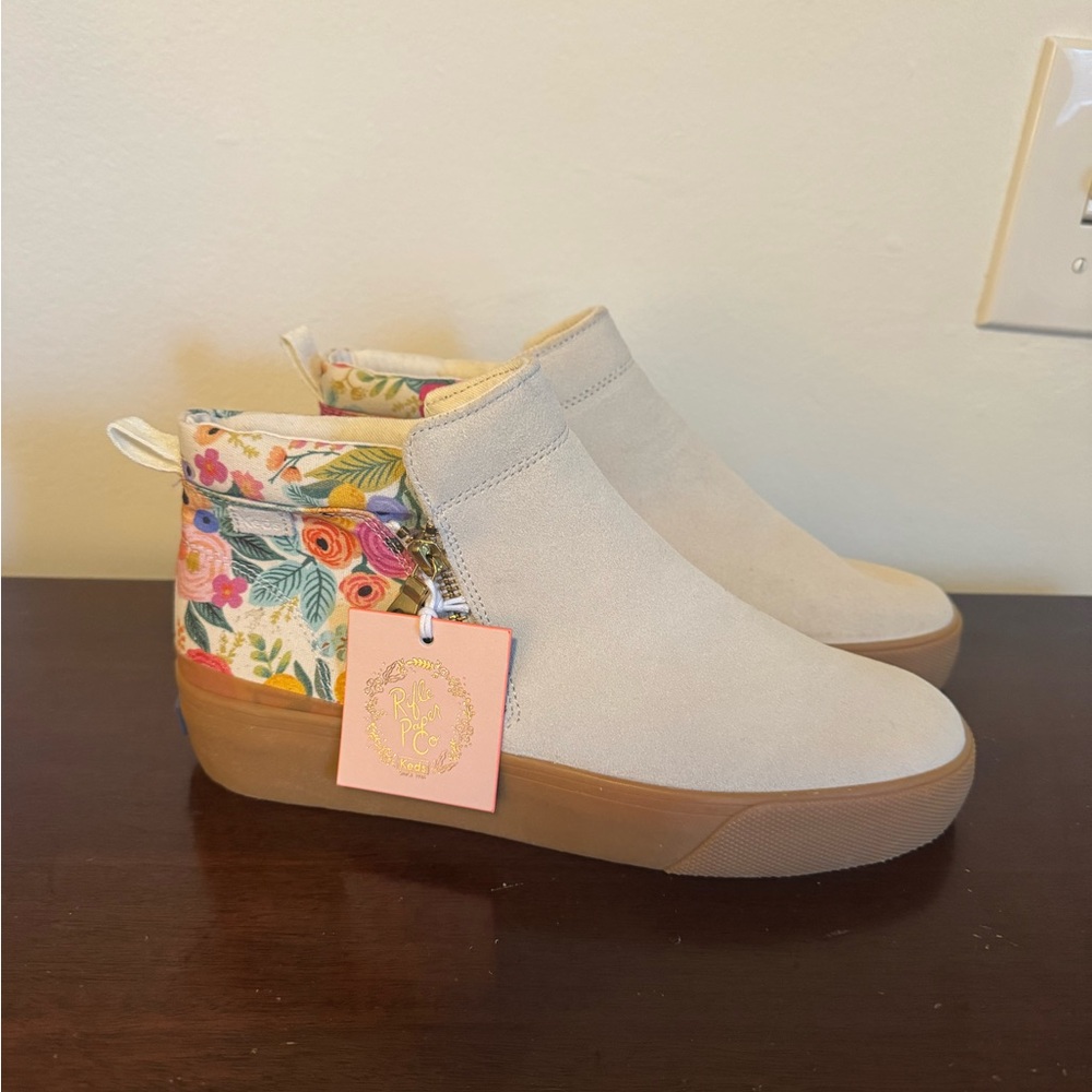 Rifle Paper Co x Keds Cooper Suede Zip Womens 8.5 Bootie Garden Party Tan Floral